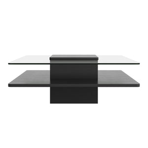 English Elm The Square Tempered Glass Coffee Table with Open Shelf for Modern Living Rooms Black N735P430947B