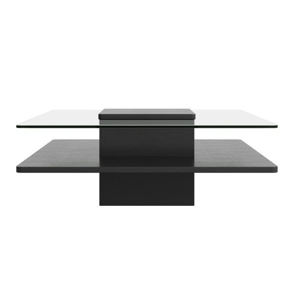 English Elm The Square Tempered Glass Coffee Table with Open Shelf for Modern Living Rooms Black N735P430947B