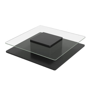 English Elm The Square Tempered Glass Coffee Table with Open Shelf for Modern Living Rooms Black N735P430947B