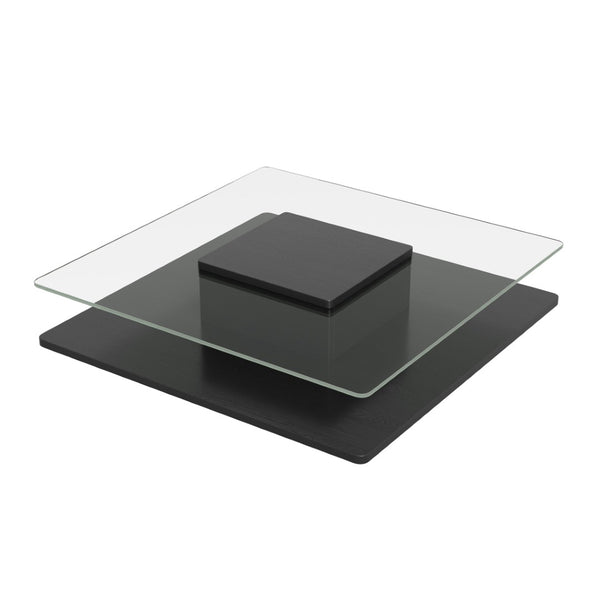 English Elm The Square Tempered Glass Coffee Table with Open Shelf for Modern Living Rooms Black N735P430947B