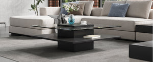 English Elm The Square Tempered Glass Coffee Table with Open Shelf for Modern Living Rooms Black N735P430947B