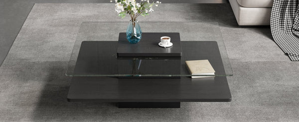English Elm The Square Tempered Glass Coffee Table with Open Shelf for Modern Living Rooms Black N735P430947B