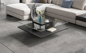 English Elm The Square Tempered Glass Coffee Table with Open Shelf for Modern Living Rooms Black N735P430947B