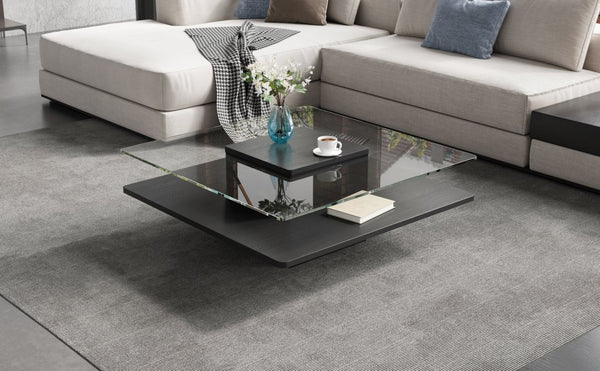 English Elm The Square Tempered Glass Coffee Table with Open Shelf for Modern Living Rooms Black N735P430947B