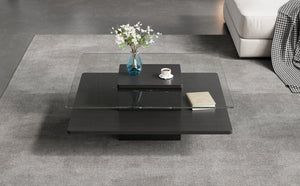 English Elm The Square Tempered Glass Coffee Table with Open Shelf for Modern Living Rooms Black N735P430947B
