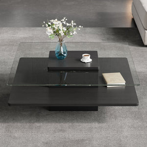 English Elm The Square Tempered Glass Coffee Table with Open Shelf for Modern Living Rooms Black N735P430947B