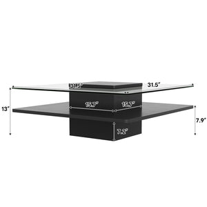 English Elm The Square Tempered Glass Coffee Table with Open Shelf for Modern Living Rooms Black N735P430947B