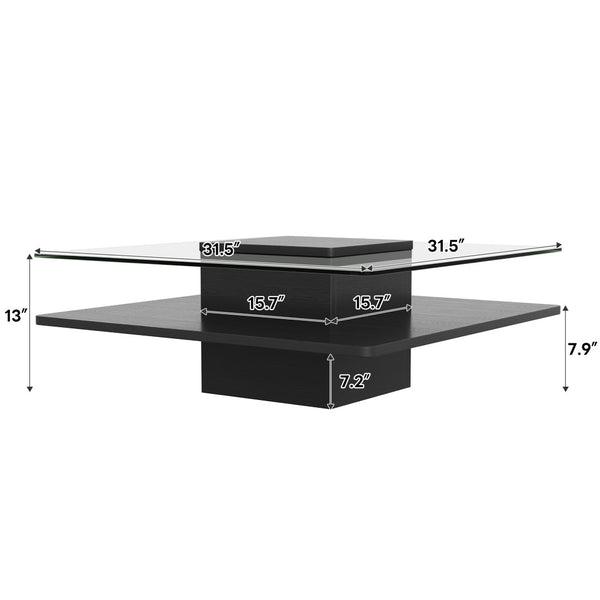 English Elm The Square Tempered Glass Coffee Table with Open Shelf for Modern Living Rooms Black N735P430947B