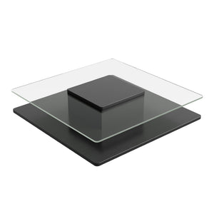 English Elm The Square Tempered Glass Coffee Table with Open Shelf for Modern Living Rooms Black N735P430947B