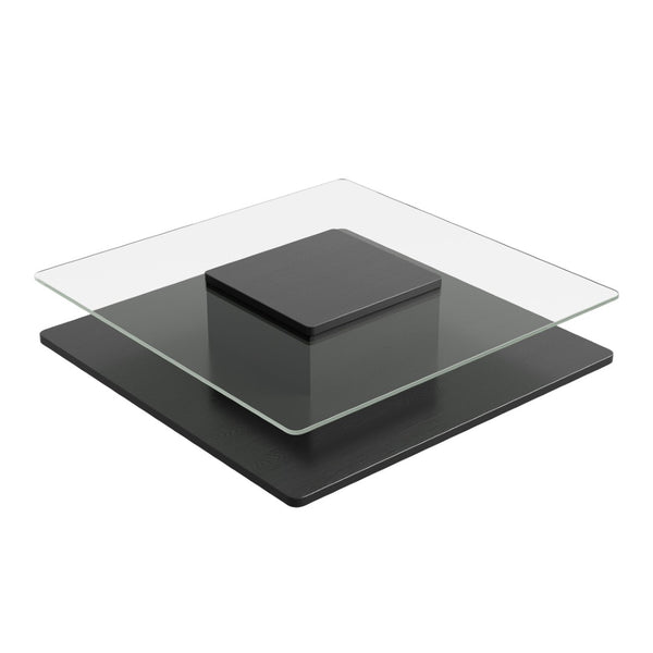 English Elm The Square Tempered Glass Coffee Table with Open Shelf for Modern Living Rooms Black N735P430947B