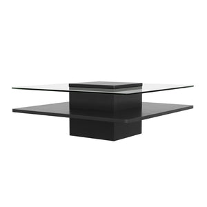 English Elm The Square Tempered Glass Coffee Table with Open Shelf for Modern Living Rooms Black N735P430947B