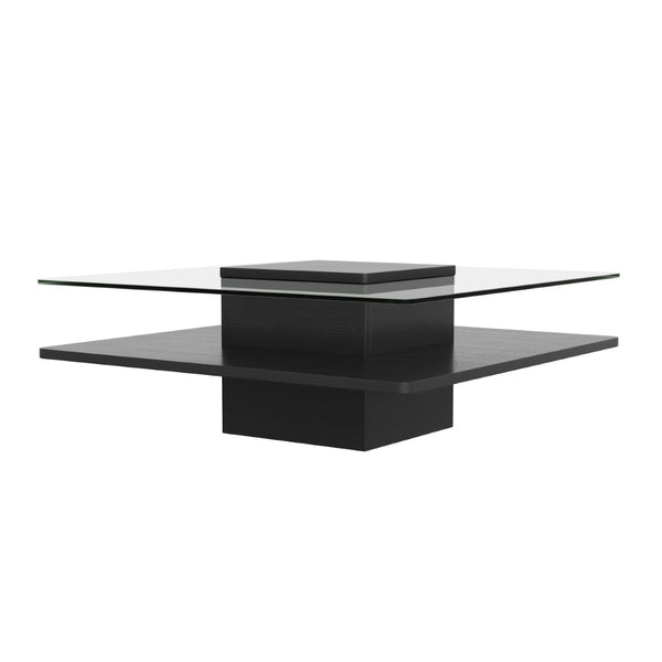 English Elm The Square Tempered Glass Coffee Table with Open Shelf for Modern Living Rooms Black N735P430947B