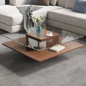 English Elm The Square Tempered Glass Coffee Table with Open Shelf for Modern Living Rooms Walnut N735P430947D