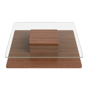 English Elm The Square Tempered Glass Coffee Table with Open Shelf for Modern Living Rooms Walnut N735P430947D