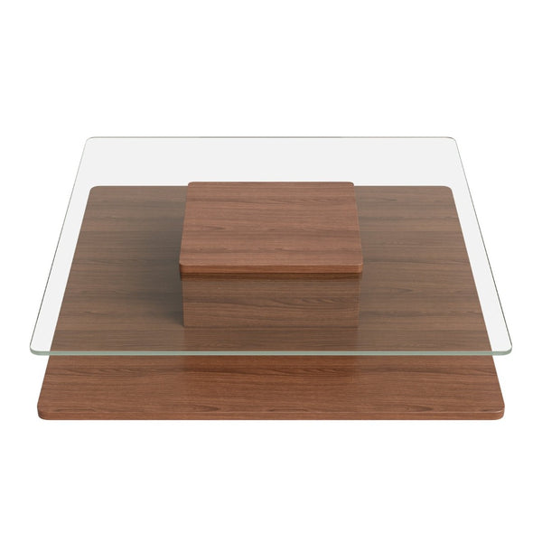 English Elm The Square Tempered Glass Coffee Table with Open Shelf for Modern Living Rooms Walnut N735P430947D