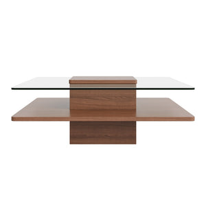 English Elm The Square Tempered Glass Coffee Table with Open Shelf for Modern Living Rooms Walnut N735P430947D