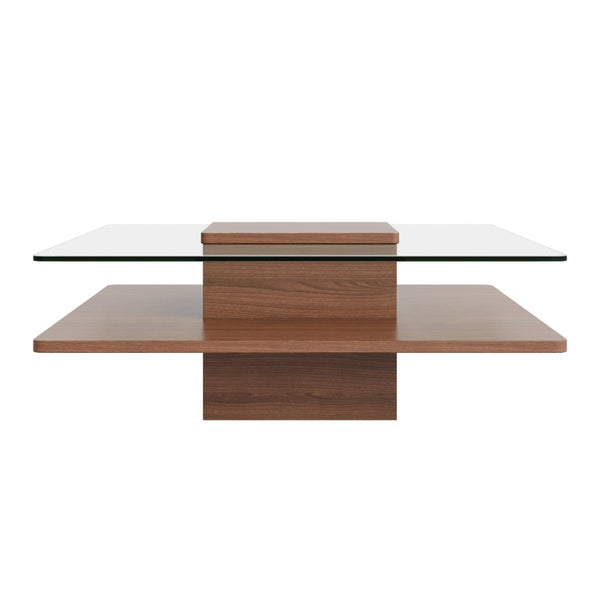 English Elm The Square Tempered Glass Coffee Table with Open Shelf for Modern Living Rooms Walnut N735P430947D