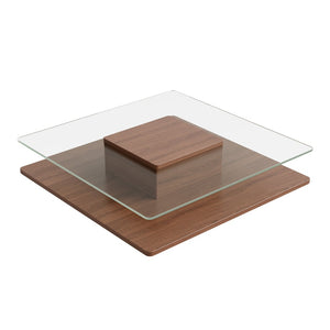 English Elm The Square Tempered Glass Coffee Table with Open Shelf for Modern Living Rooms Walnut N735P430947D