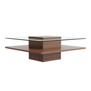 English Elm The Square Tempered Glass Coffee Table with Open Shelf for Modern Living Rooms Walnut N735P430947D