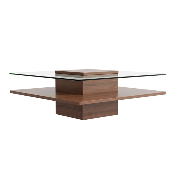 English Elm The Square Tempered Glass Coffee Table with Open Shelf for Modern Living Rooms Walnut N735P430947D