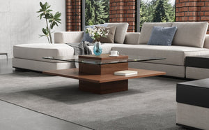 English Elm The Square Tempered Glass Coffee Table with Open Shelf for Modern Living Rooms Walnut N735P430947D