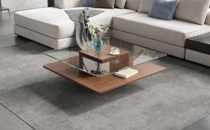 English Elm The Square Tempered Glass Coffee Table with Open Shelf for Modern Living Rooms Walnut N735P430947D