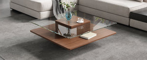 English Elm The Square Tempered Glass Coffee Table with Open Shelf for Modern Living Rooms Walnut N735P430947D