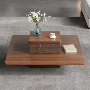 English Elm The Square Tempered Glass Coffee Table with Open Shelf for Modern Living Rooms Walnut N735P430947D