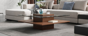 English Elm The Square Tempered Glass Coffee Table with Open Shelf for Modern Living Rooms Walnut N735P430947D