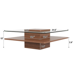 English Elm The Square Tempered Glass Coffee Table with Open Shelf for Modern Living Rooms Walnut N735P430947D