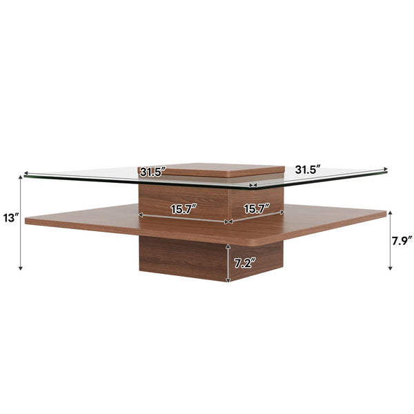 English Elm The Square Tempered Glass Coffee Table with Open Shelf for Modern Living Rooms Walnut N735P430947D