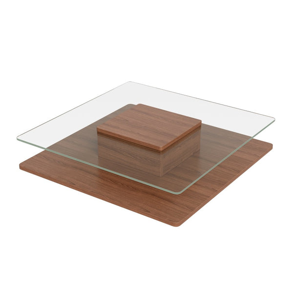 English Elm The Square Tempered Glass Coffee Table with Open Shelf for Modern Living Rooms Walnut N735P430947D