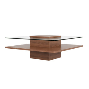 English Elm The Square Tempered Glass Coffee Table with Open Shelf for Modern Living Rooms Walnut N735P430947D