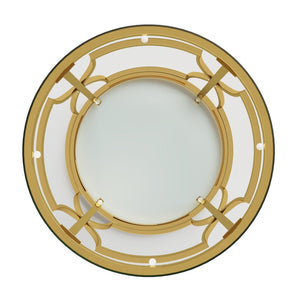 English Elm 19.7 Inch Round Gold Geometric End Table Dual Tier Tempered Glass Top Glam Living Room Accent Transparent N735P464301K