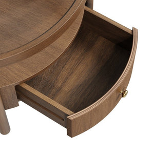 English Elm Solid Walnut Round Glass Top Coffee Table with Drawer Two Tier Mid Century Living N735P464672D