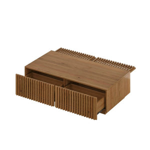English Elm Mid Century Solid Walnut Coffee Table with Four Slatted Drawers for Living Room N735P464673D