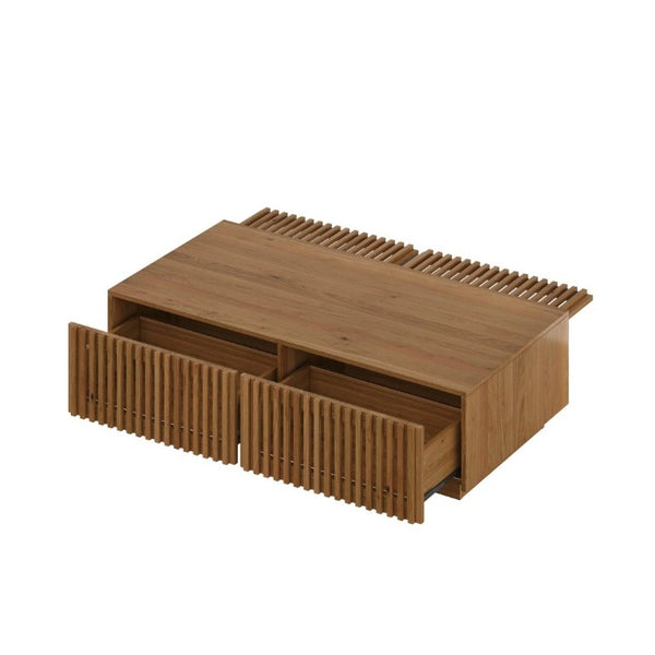 English Elm Mid Century Solid Walnut Coffee Table with Four Slatted Drawers for Living Room N735P464673D