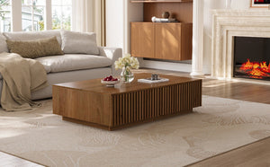 English Elm Mid Century Solid Walnut Coffee Table with Four Slatted Drawers for Living Room N735P464673D