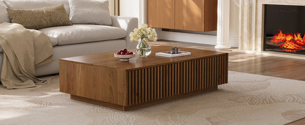 English Elm Mid Century Solid Walnut Coffee Table with Four Slatted Drawers for Living Room N735P464673D