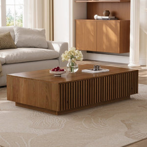 English Elm Mid Century Solid Walnut Coffee Table with Four Slatted Drawers for Living Room N735P464673D