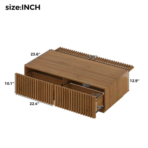 English Elm Mid Century Solid Walnut Coffee Table with Four Slatted Drawers for Living Room N735P464673D
