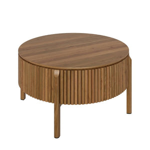 English Elm Round Lift Top Coffee Table Solid Wood Fluted Walnut Finish Living Room Storage N735P464675D