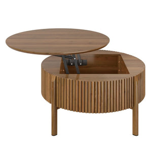English Elm Round Lift Top Coffee Table Solid Wood Fluted Walnut Finish Living Room Storage N735P464675D