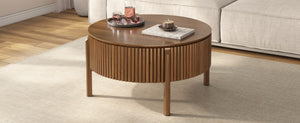 English Elm Round Lift Top Coffee Table Solid Wood Fluted Walnut Finish Living Room Storage N735P464675D