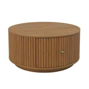 English Elm Vintage Oval Rubberwood Cocktail Table French Country Carved Legs with Drawer and Shelf Walnut Solid Wood+MDF 30.3 x 30.3 x 16.6 inches N735P464679D