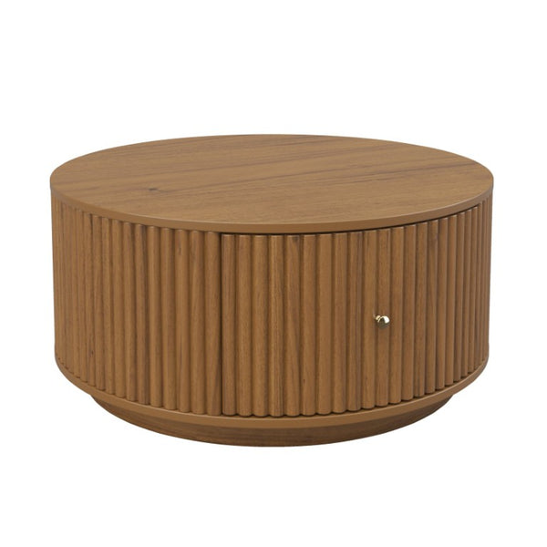 English Elm Vintage Oval Rubberwood Cocktail Table French Country Carved Legs with Drawer and Shelf Walnut Solid Wood+MDF 30.3 x 30.3 x 16.6 inches N735P464679D