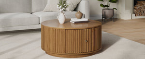 English Elm Vintage Oval Rubberwood Cocktail Table French Country Carved Legs with Drawer and Shelf Walnut Solid Wood+MDF 30.3 x 30.3 x 16.6 inches N735P464679D
