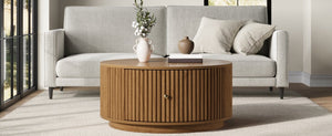 English Elm Vintage Oval Rubberwood Cocktail Table French Country Carved Legs with Drawer and Shelf Walnut Solid Wood+MDF 30.3 x 30.3 x 16.6 inches N735P464679D