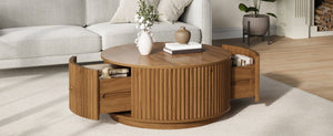 English Elm Vintage Oval Rubberwood Cocktail Table French Country Carved Legs with Drawer and Shelf Walnut Solid Wood+MDF 30.3 x 30.3 x 16.6 inches N735P464679D
