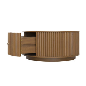 English Elm Vintage Oval Rubberwood Cocktail Table French Country Carved Legs with Drawer and Shelf Walnut Solid Wood+MDF 30.3 x 30.3 x 16.6 inches N735P464679D